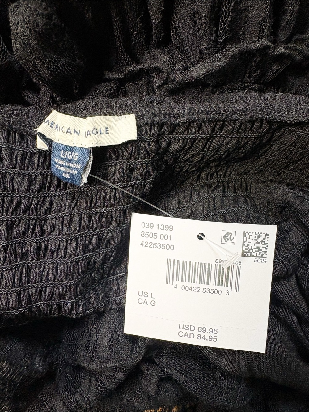 NWT AE American Eagle Mixed Knit Lace Bodice Midi Romper Dress Black Size L NEW - Picture 11 of 12